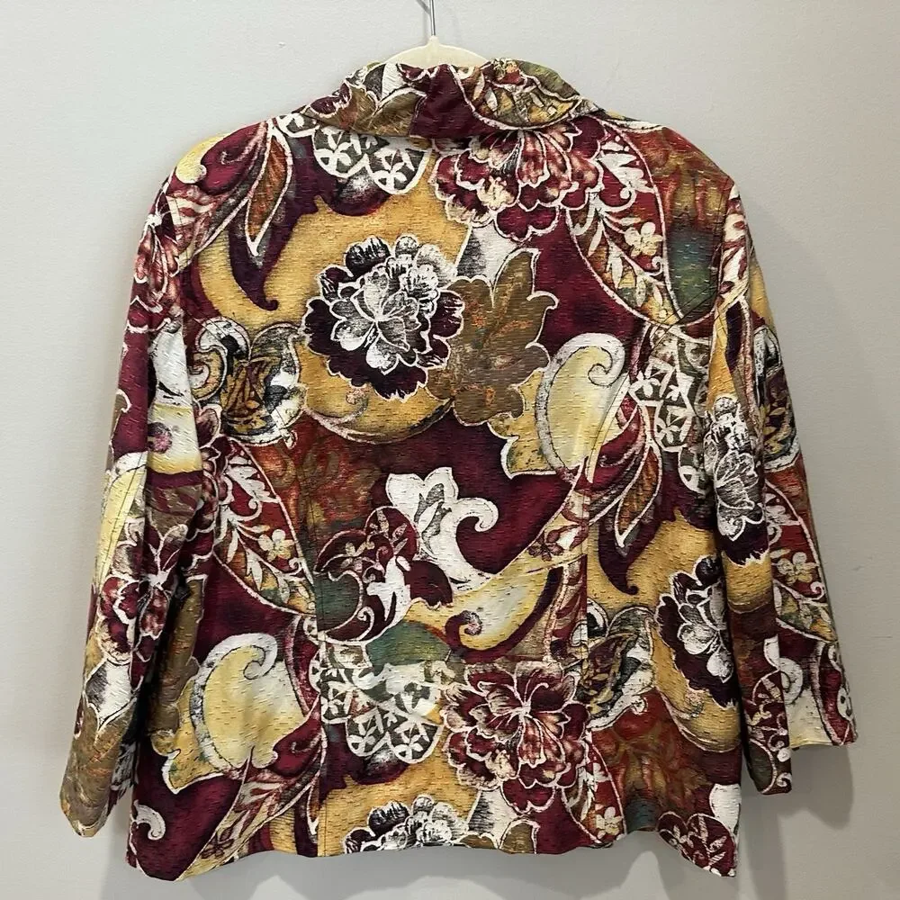Chicos Jacket Sz 3 Women’s‎ Cotton Silk Tropical Floral Blazer X-Large NWT